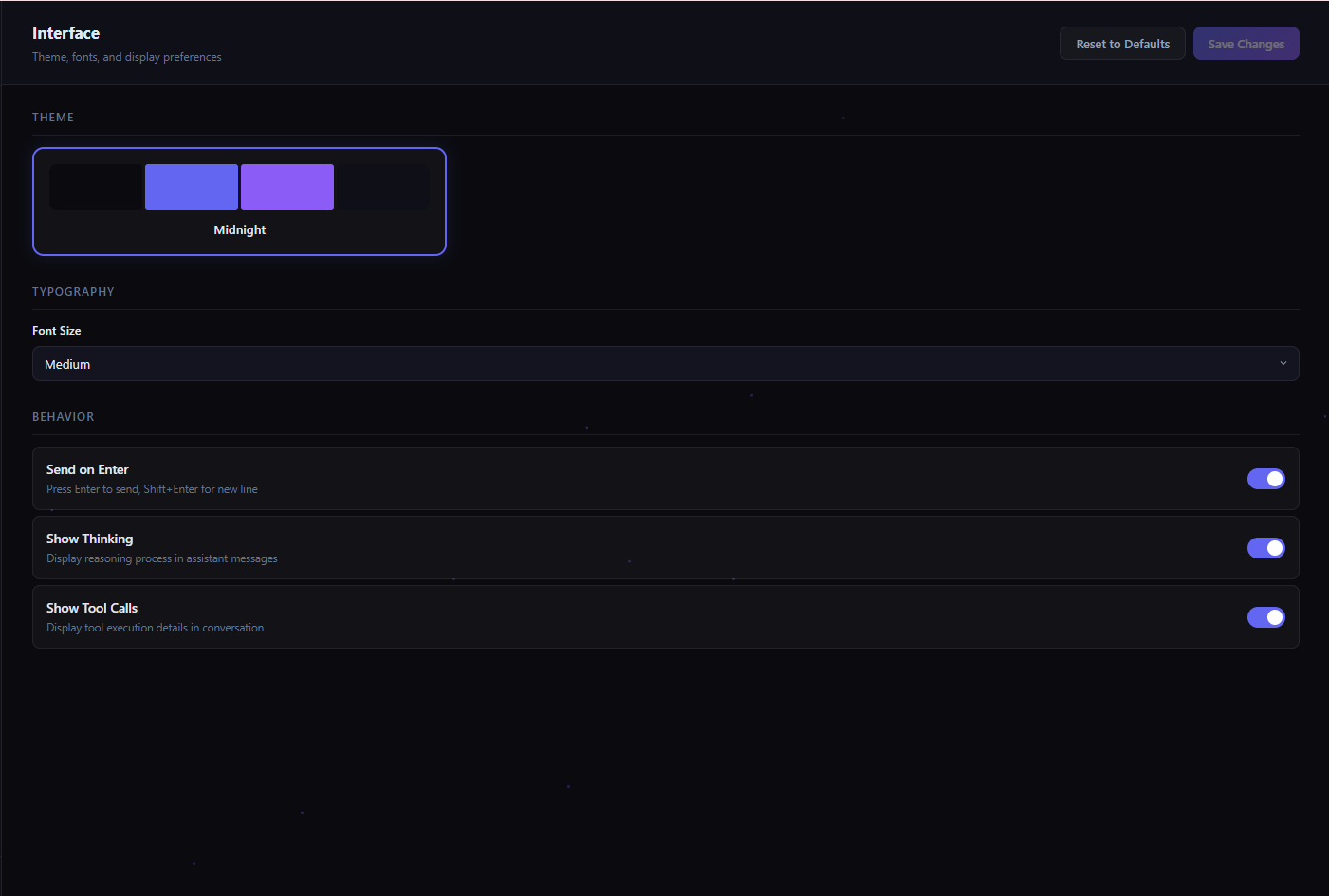 Interface settings