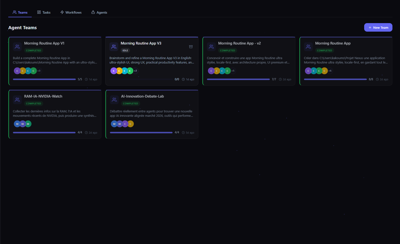 Teams dashboard